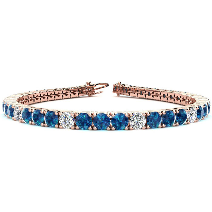 9 3/4 Carat Blue & White Diamond Alternating Men's Tennis Bracelet in 14K Rose Gold (12.9 g), 7.5 Inches,  by SuperJeweler