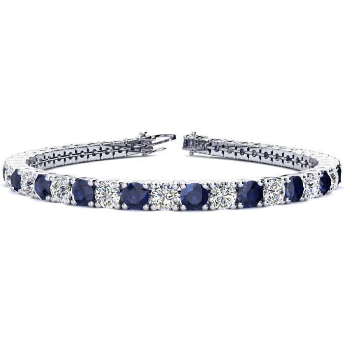 14 Carat Sapphire & Diamond Men's Tennis Bracelet in 14K White Go