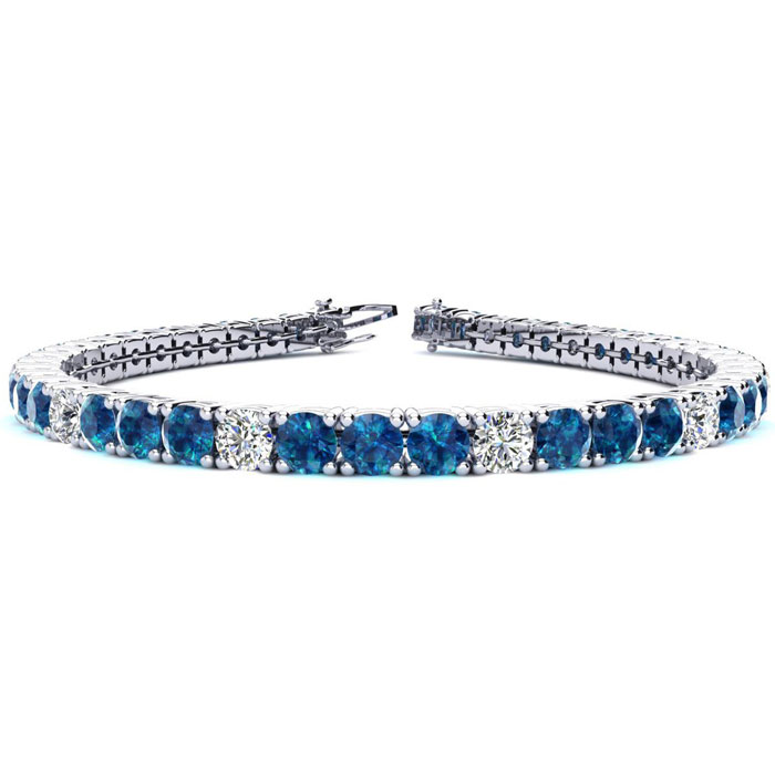 9 3/4 Carat Blue & White Diamond Alternating Men's Tennis Bracelet in 14K White Gold (12.9 g), 7.5 Inches,  by SuperJeweler