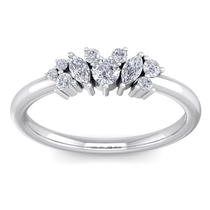 1/3 Carat Round & Marquise 10 Diamond Ring in 14K White Gold (2.50 g) (, SI2-I1), Size 4 by SuperJeweler