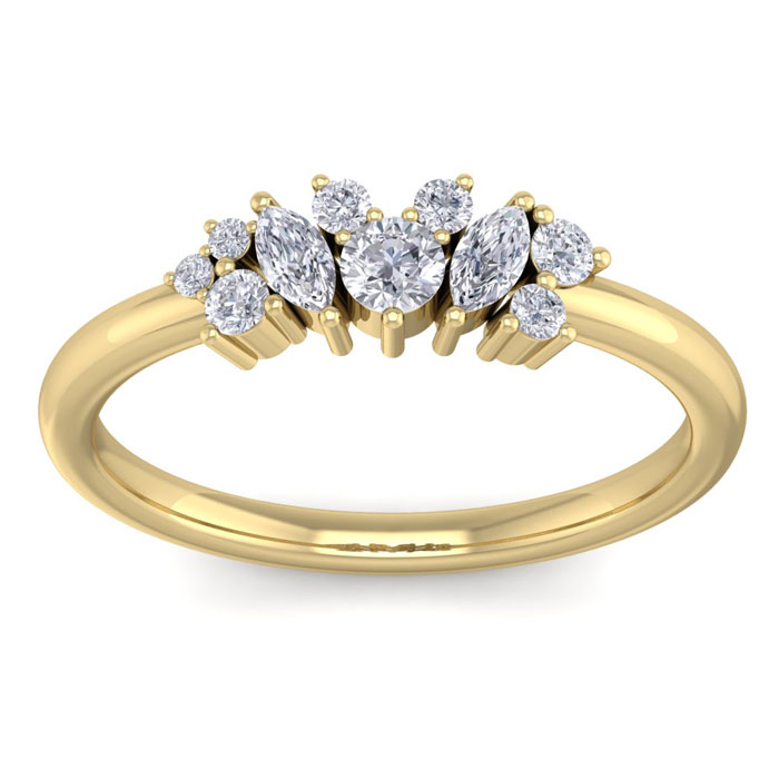1/3 Carat Round & Marquise 10 Diamond Ring in 14K Yellow Gold (2.50 g) (, SI2-I1), Size 4 by SuperJeweler