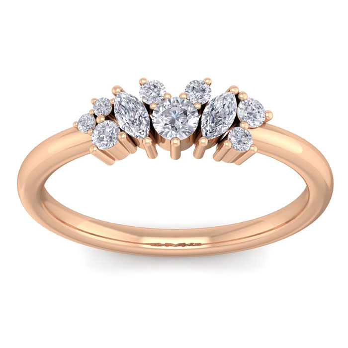 1/3 Carat Round & Marquise 10 Diamond Ring in 14K Rose Gold (2.50 g) (, SI2-I1), Size 4 by SuperJeweler