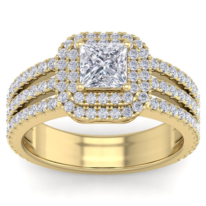 2 Carat Princess Cut Double Halo Diamond Engagement Ring in 14K Yellow Gold (6.30 g) (, SI2-I1), Size 4 by SuperJeweler