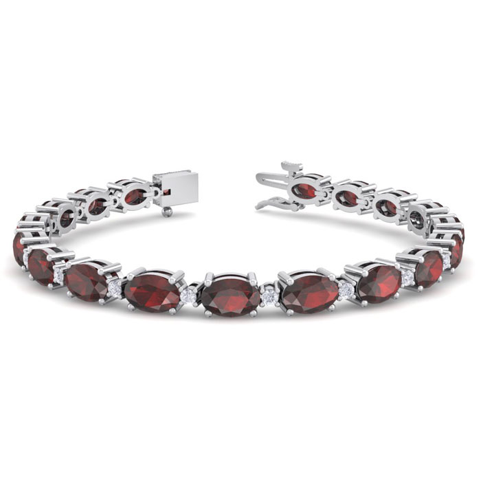 11 Carat Oval Shape Garnet & Diamond Bracelet in 14K White Gold (9.60 g), 7 Inches,  by SuperJeweler