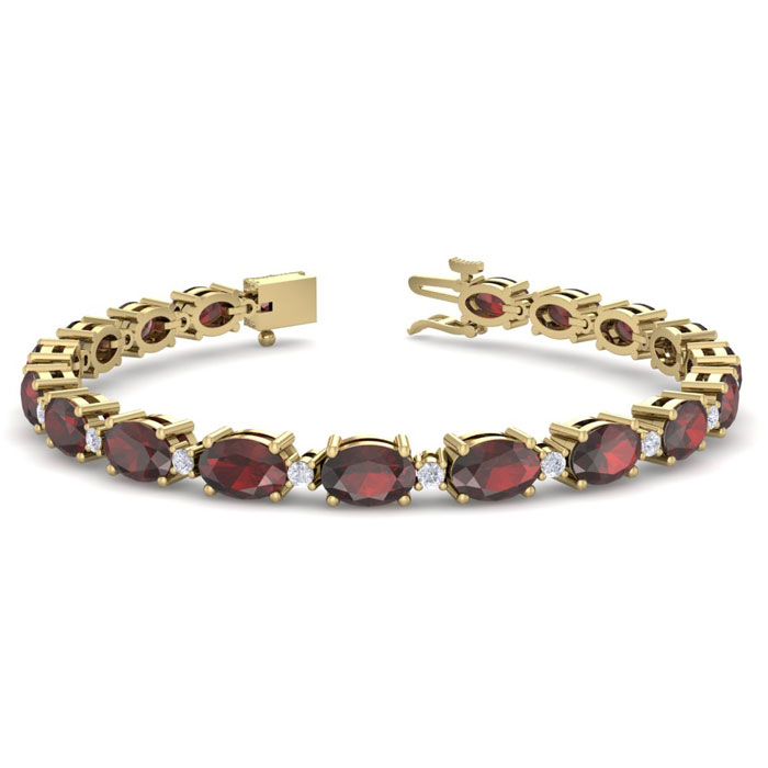 11 Carat Oval Shape Garnet & Diamond Bracelet in 14K Yellow Gold (9.60 g), 7 Inches,  by SuperJeweler