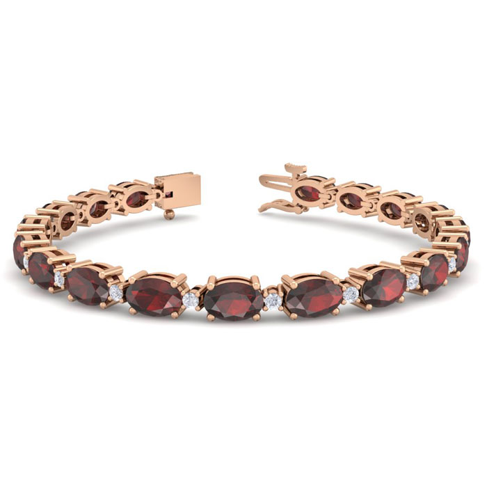 11 Carat Oval Shape Garnet & Diamond Bracelet In 14K Rose Gold (9.60 G), 7 Inches, I/J By SuperJeweler