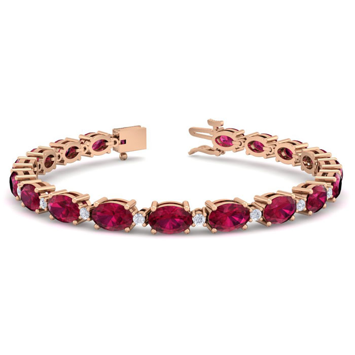 11 Carat Oval Shape Ruby & Diamond Bracelet in 14K Rose Gold (9.60 g), 7 Inches,  by SuperJeweler