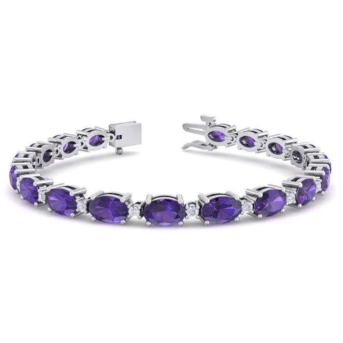 8 1/2 Carat Oval Shape Amethyst & Diamond Bracelet in 14K White Gold (9.60 g), 7 Inches,  by SuperJeweler