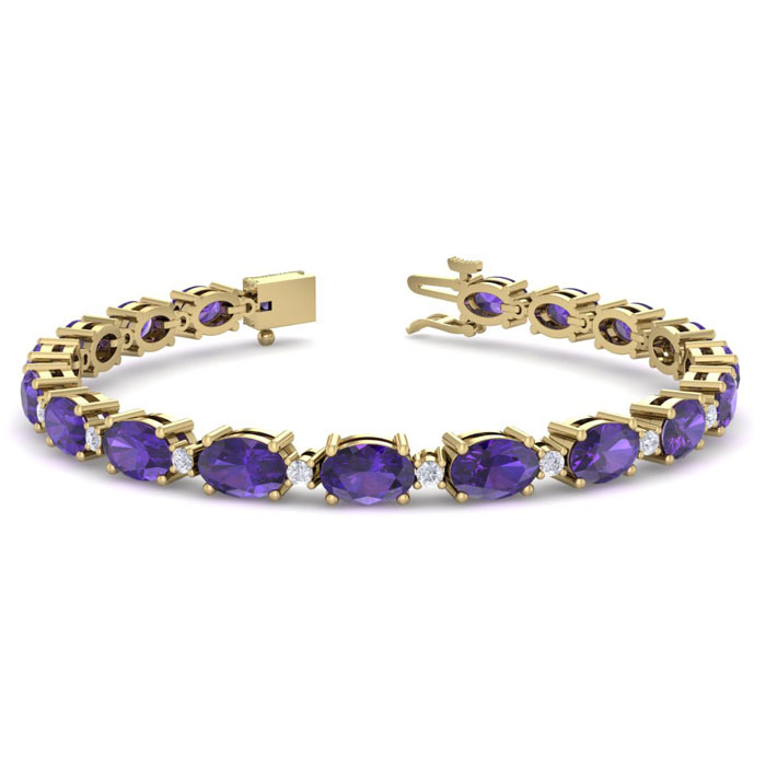 8 1/2 Carat Oval Shape Amethyst & Diamond Bracelet In 14K Yellow Gold (9.60 G), 7 Inches, I/J By SuperJeweler