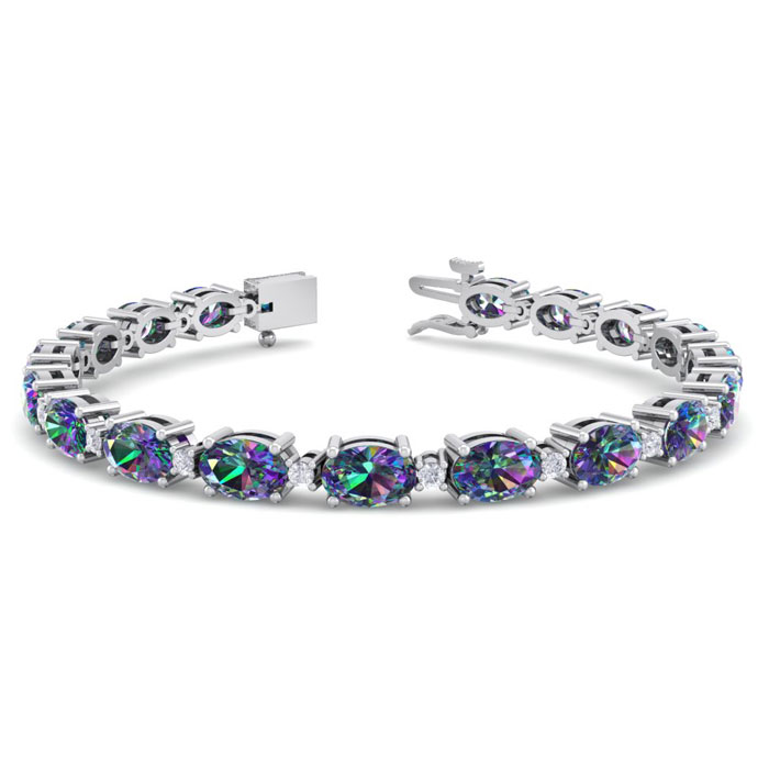 8 1/2 Carat Oval Shape Mystic Topaz & Diamond Bracelet in 14K White Gold (9.60 g), 7 Inches,  by SuperJeweler