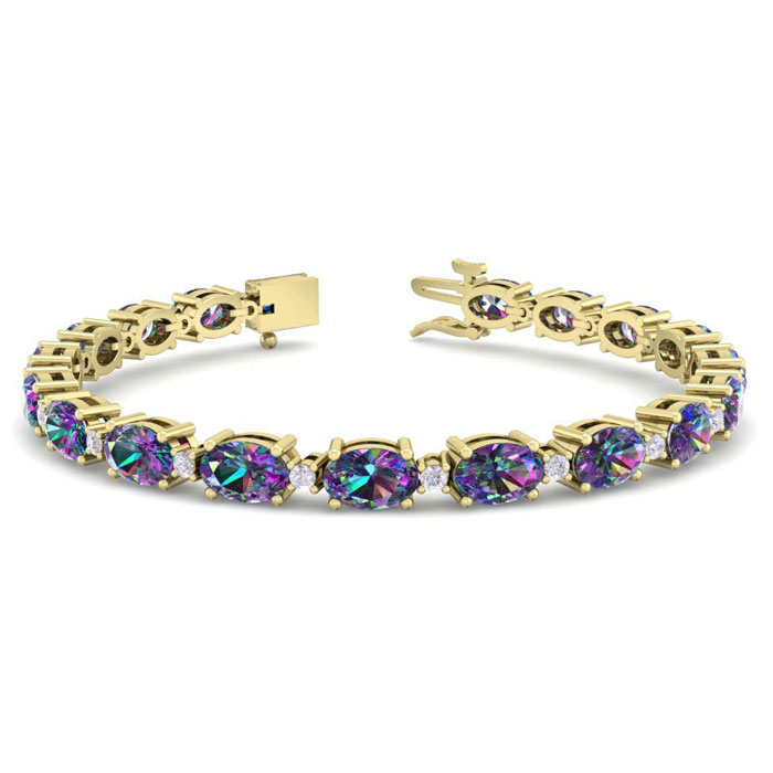 8 1/2 Carat Oval Shape Mystic Topaz & Diamond Bracelet in 14K Yellow Gold (9.60 g), 7 Inches,  by SuperJeweler