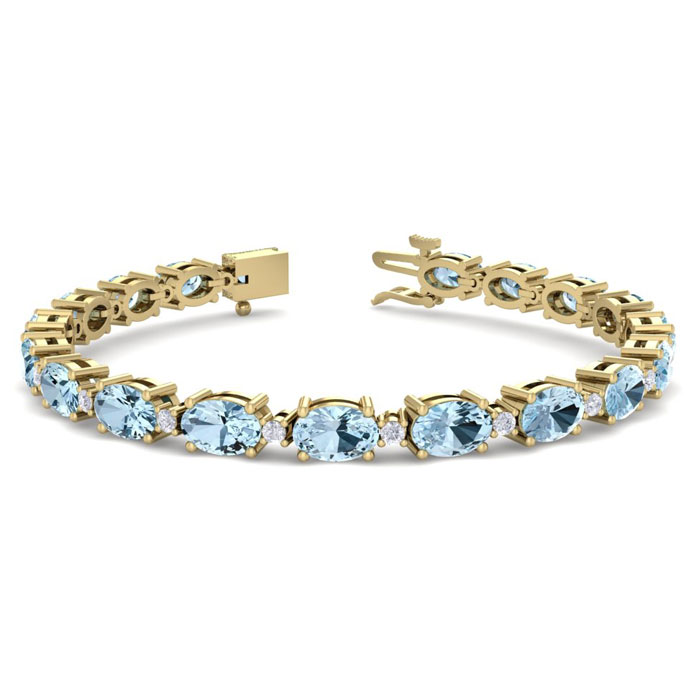 9 Carat Oval Shape Aquamarine & Diamond Bracelet in 14K Yellow Gold (9.60 g), 7 Inches,  by SuperJeweler