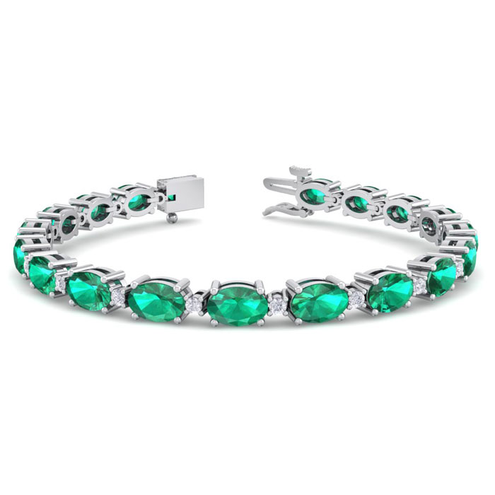 9 Carat Oval Shape Emerald Cut & Diamond Bracelet in 14K White Gold (9.60 g), 7 Inches,  by SuperJeweler