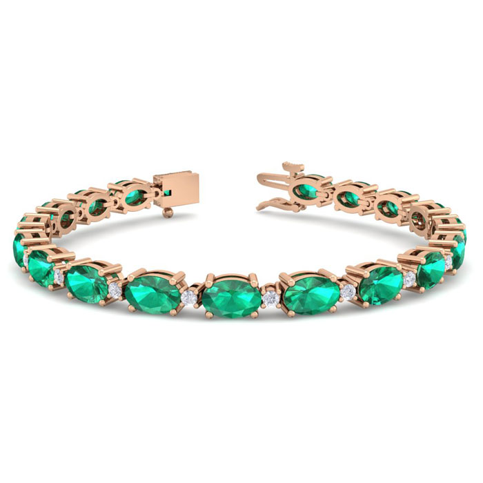 9 Carat Oval Shape Emerald Cut & Diamond Bracelet in 14K Rose Gold (9.60 g), 7 Inches,  by SuperJeweler