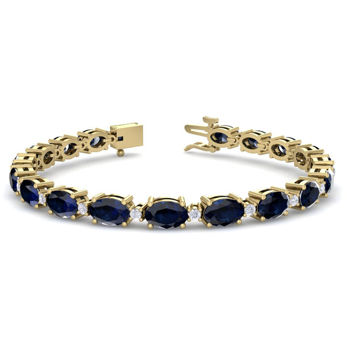 12 Carat Oval Shape Sapphire & Diamond Bracelet in 14K Yellow Gold (9.60 g), 7 Inches,  by SuperJeweler