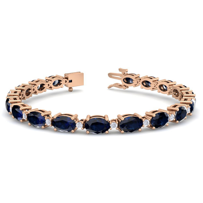 12 Carat Oval Shape Sapphire & Diamond Bracelet in 14K Rose Gold (9.60 g), 7 Inches,  by SuperJeweler