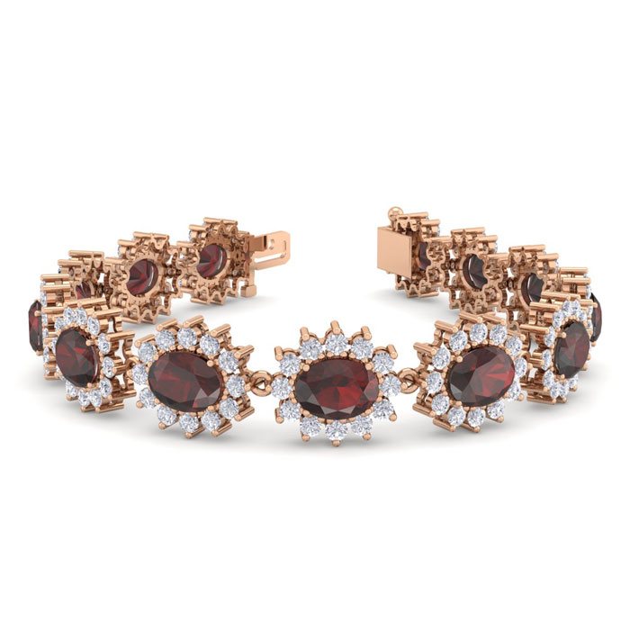 24 Carat Oval Shape Garnet & Halo Diamond Bracelet in 14K Rose Gold (20 g), 7 Inches,  by SuperJeweler