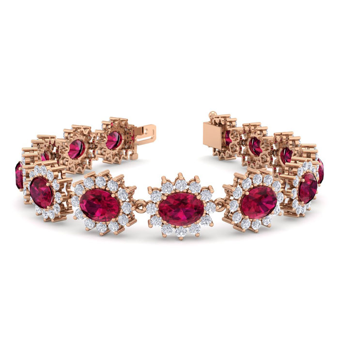 25 Carat Oval Shape Ruby & Halo Diamond Bracelet in 14K Rose Gold (20 g), 7 Inches,  by SuperJeweler