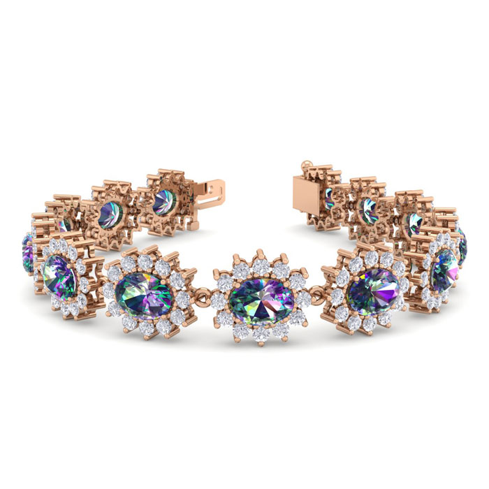 18 Carat Oval Shape Mystic Topaz & Halo Diamond Bracelet in 14K Rose Gold (20 g), 7 Inches,  by SuperJeweler