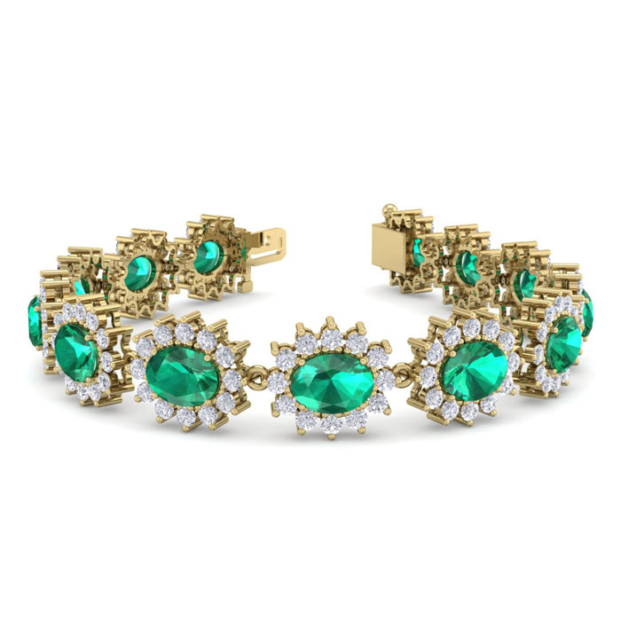 19 Carat Oval Shape Emerald Cut & Halo Diamond Bracelet in 14K Yellow Gold (20 g), 7 Inches,  by SuperJeweler