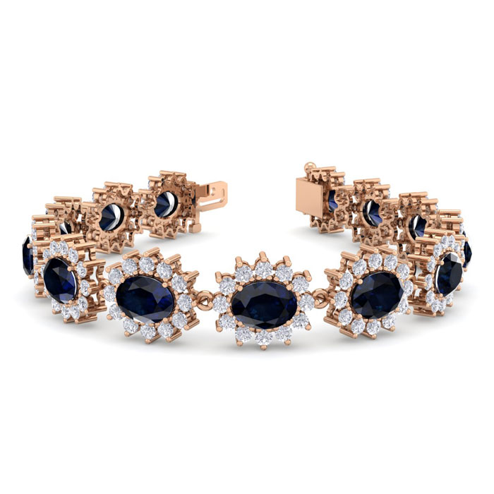 25 Carat Oval Shape Sapphire & Halo Diamond Bracelet in 14K Rose 