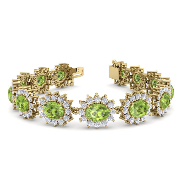 22 Carat Oval Shape Peridot & Halo Diamond Bracelet in 14K Yellow Gold (20 g), 7 Inches,  by SuperJeweler