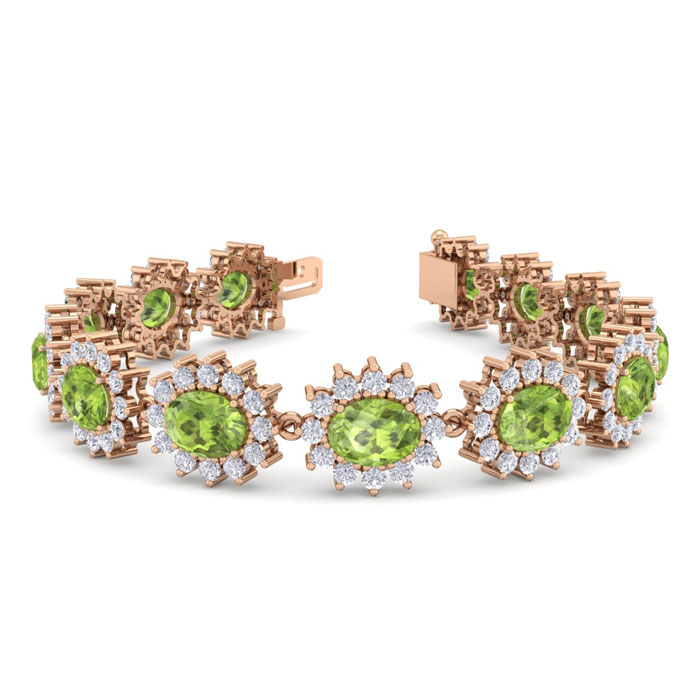 22 Carat Oval Shape Peridot & Halo Diamond Bracelet in 14K Rose Gold (20 g), 7 Inches,  by SuperJeweler