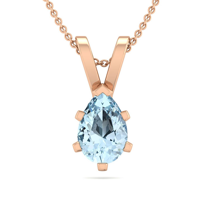 1/2 Carat Pear Shape Aquamarine Necklace In 14K Rose Gold Over Sterling Silver, 18 Inches By SuperJeweler