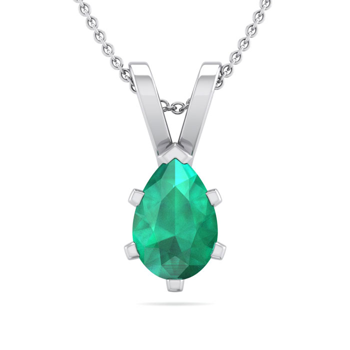 1/2 Carat Pear Shape Emerald Necklace in Sterling Silver, 18 Inches by SuperJeweler