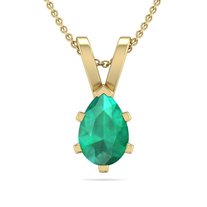 1/2 Carat Pear Shape Emerald Necklace in 14K Yellow Gold Over Sterling Silver, 18 Inches by SuperJeweler