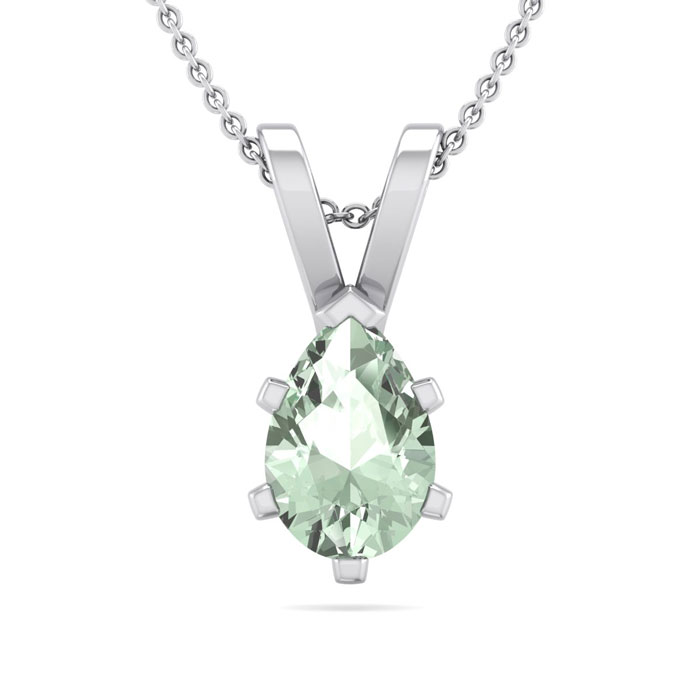 1/2 Carat Pear Shape Green Amethyst Necklace in Sterling Silver, 18 Inches by SuperJeweler