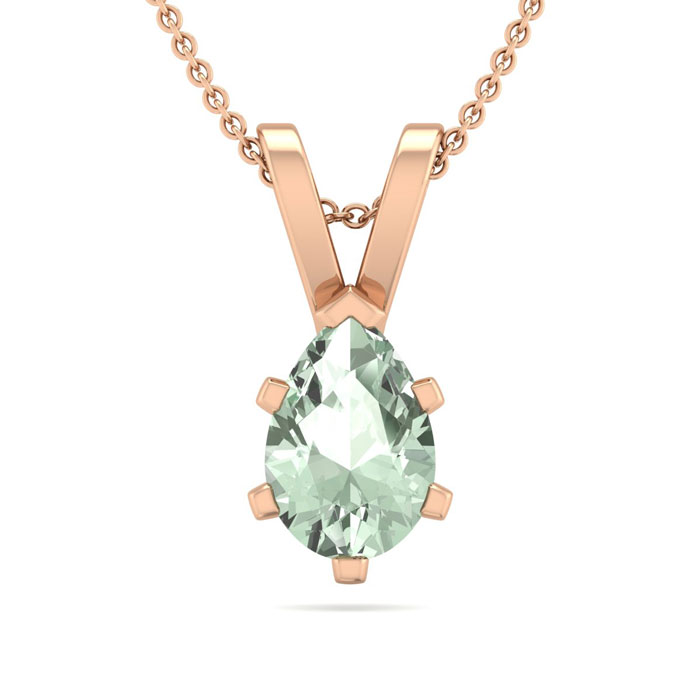 1/2 Carat Pear Shape Green Amethyst Necklace in 14K Rose Gold Over Sterling Silver, 18 Inches by SuperJeweler