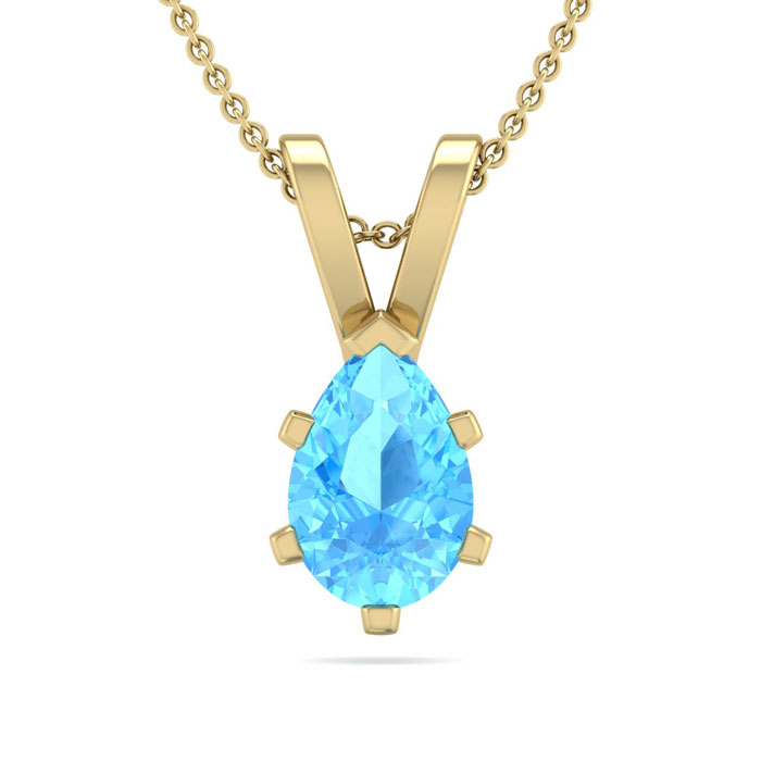 1/2 Carat Pear Shape Blue Topaz Necklace in 14K Yellow Gold Over Sterling Silver, 18 Inches by SuperJeweler