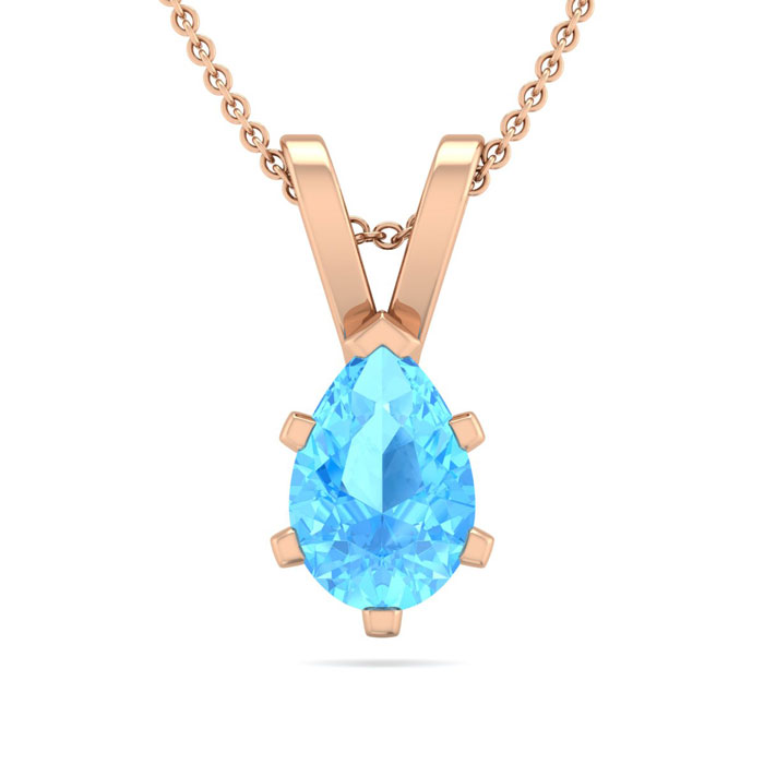 1/2 Carat Pear Shape Blue Topaz Necklace in 14K Rose Gold Over Sterling Silver, 18 Inches by SuperJeweler