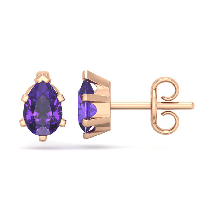 1 Carat Pear Shape Amethyst Stud Earrings in 14K Rose Gold Over Sterling Silver by SuperJeweler