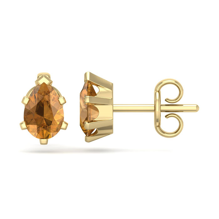 1 Carat Pear Shape Citrine Stud Earrings in 14K Yellow Gold Over Sterling Silver by SuperJeweler