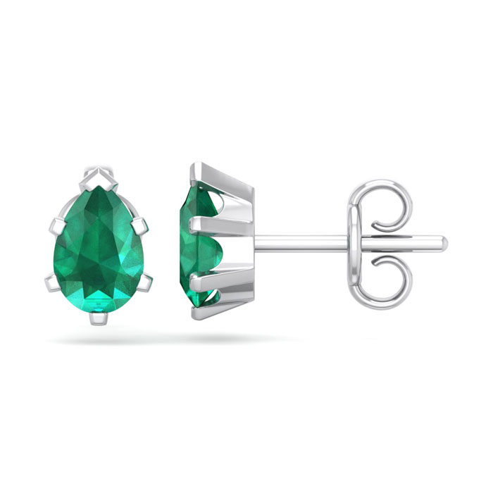 1 Carat Pear Shape Emerald Stud Earrings in Sterling Silver by SuperJeweler