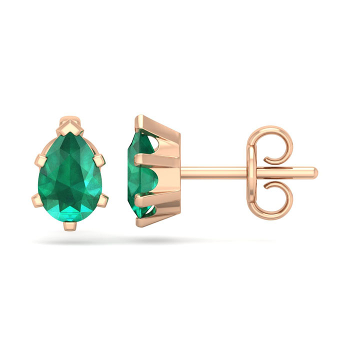 1 Carat Pear Shape Emerald Stud Earrings in 14K Rose Gold Over Sterling Silver by SuperJeweler