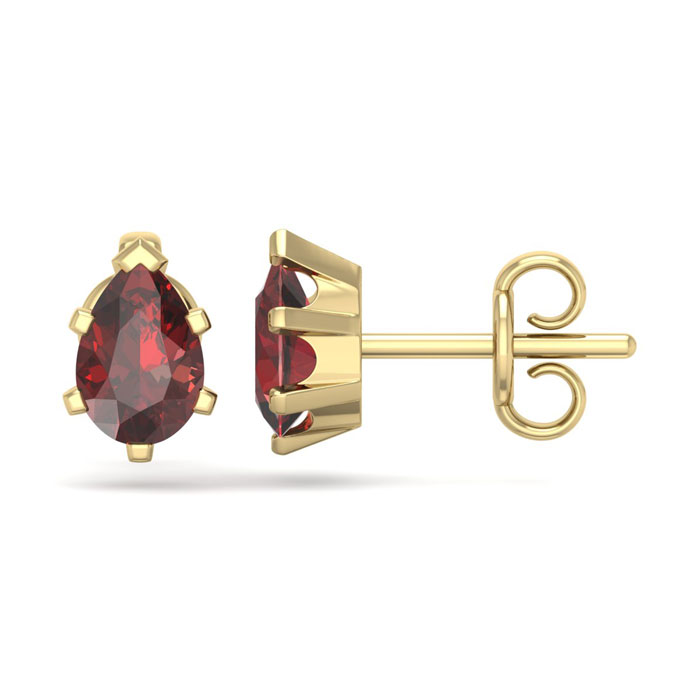 1 Carat Pear Shape Garnet Stud Earrings In 14K Yellow Gold Over Sterling Silver By SuperJeweler