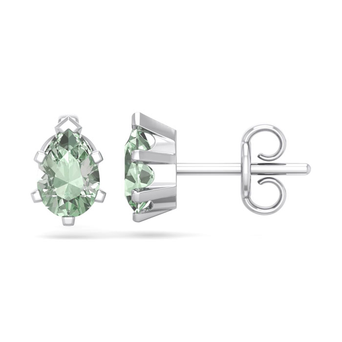 1 Carat Pear Shape Green Amethyst Stud Earrings in Sterling Silver by SuperJeweler