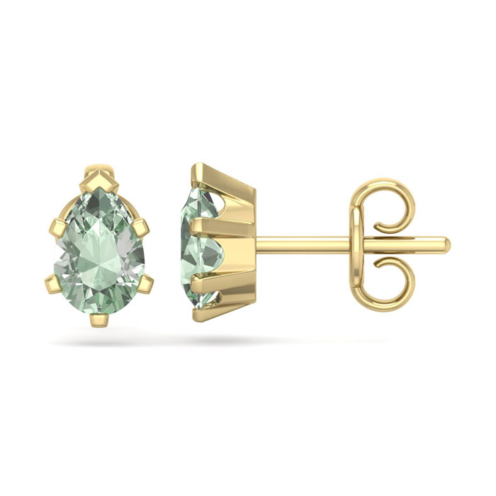 1 Carat Pear Shape Green Amethyst Stud Earrings in 14K Yellow Gold Over Sterling Silver by SuperJeweler