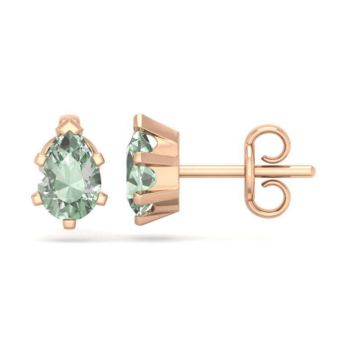 1 Carat Pear Shape Green Amethyst Stud Earrings in 14K Rose Gold Over Sterling Silver by SuperJeweler