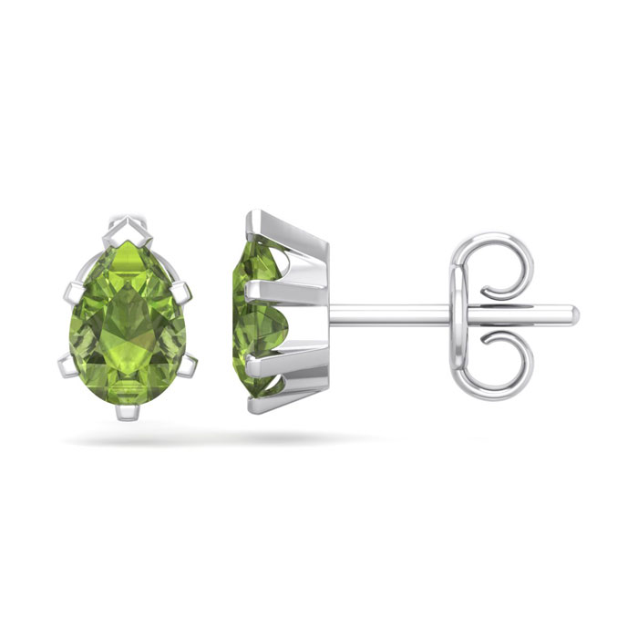 1 Carat Pear Shape Peridot Stud Earrings in Sterling Silver by SuperJeweler