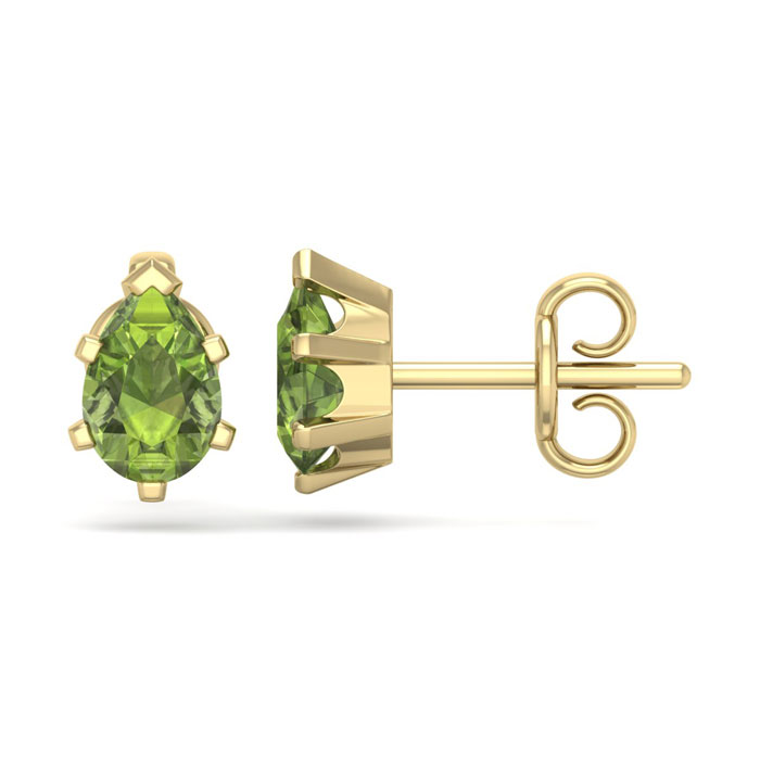 1 Carat Pear Shape Peridot Stud Earrings in 14K Yellow Gold Over Sterling Silver by SuperJeweler