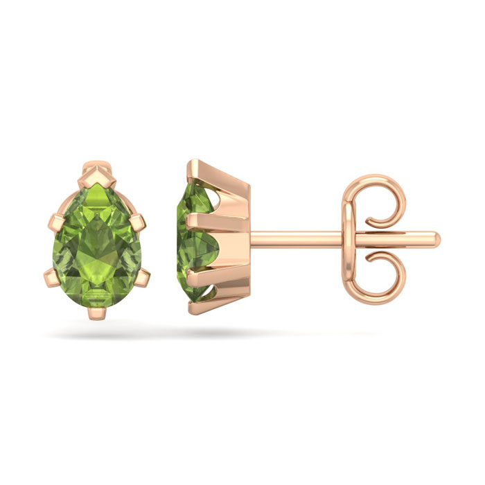 1 Carat Pear Shape Peridot Stud Earrings in 14K Rose Gold Over Sterling Silver by SuperJeweler