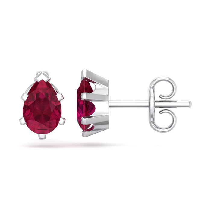 1 Carat Pear Shape Ruby Stud Earrings in Sterling Silver by SuperJeweler