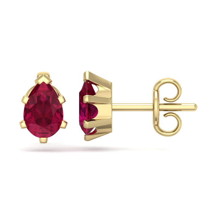 1 Carat Pear Shape Ruby Stud Earrings in 14K Yellow Gold Over Sterling Silver by SuperJeweler