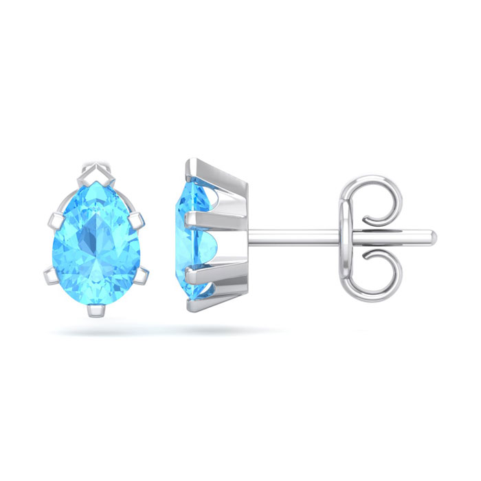 1 Carat Pear Shape Blue Topaz Stud Earrings in Sterling Silver by SuperJeweler