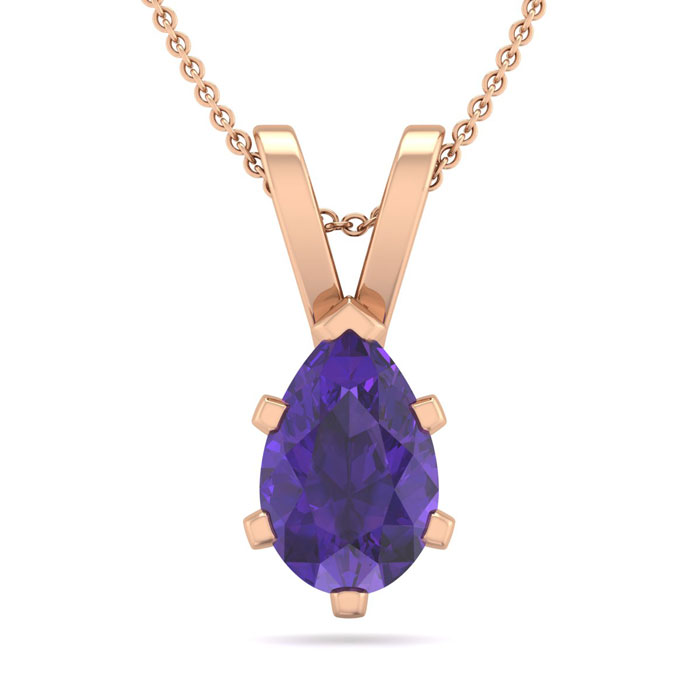 3/4 Carat Pear Shape Amethyst Necklace In 14K Rose Gold Over Sterling Silver, 18 Inches By SuperJeweler