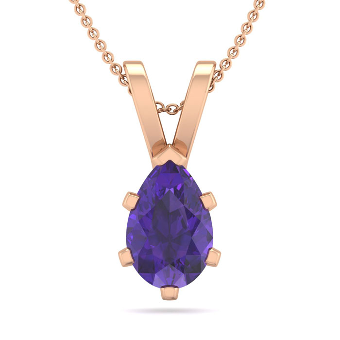 3/4 Carat Pear Shape Amethyst Necklace in 14K Rose Gold Over Sterling Silver, 18 Inches by SuperJeweler